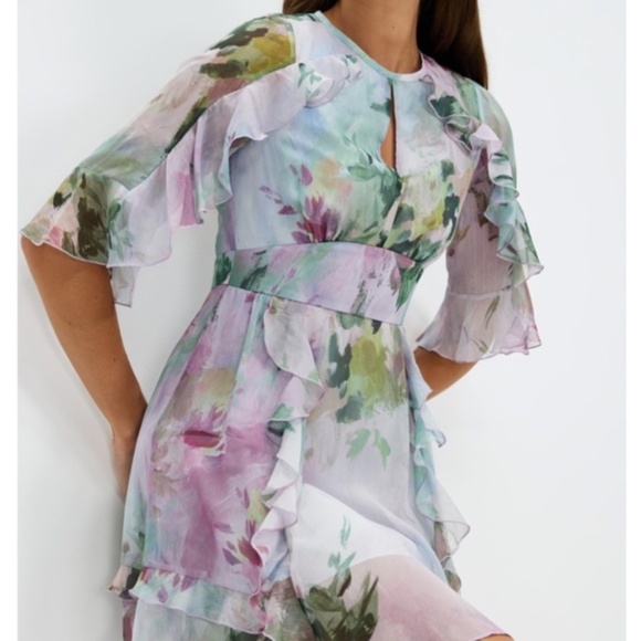 Maddiey Waterfall Ruffle Mini Dress Grey - Picture 3 of 8